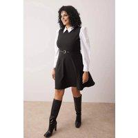 WOVCOR Women's Contrast Shirt Collar Belted Mini Dress in Black | Size: 16