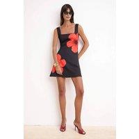 WOVCOR Women's Floral Square Neck Sleeveless Mini A-Line Dress with Statement Print in Black | Size: Large