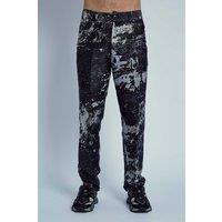 Native Youth Men's Straight-Leg Tapered Marble-Effect Trousers in Black | Size: Medium