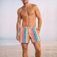 Panos Emporio Men's Classic swimshort in multicolour stripe with front tie pull string | Size: Medium