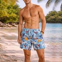 Panos Emporio Men's Classic swimshort hibiscus in multi tropical scene with back pocket | Size: XL