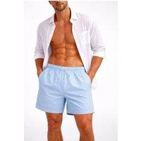 Panos Emporio Men's Seersucker swimshorts in blue & white fine stripe & front tie in Baby Blue | Size: XL