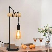 Pheashine Industrial Wood & Metal Table Lamp, E27 Black Desk Light, Bulb Not