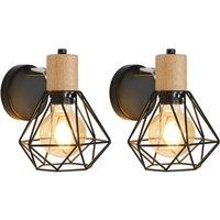 COMELY Set of 2 Industrial Wall Lights, 360 Adjustable Wooden Wall Lights in Black