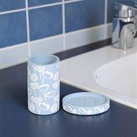 Showerdrape Buttercup Blue Floral Bathroom Accessory Set - Soap Dish & Tumbler in Light Blue