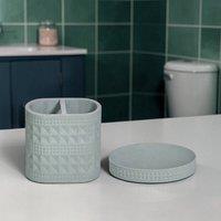 Showerdrape Maison Soft White Shimmer Bathroom Accessory Set - Soap Dish & Toothbrush Holder in Green