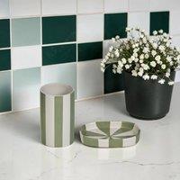 Showerdrape Pier Green & White Striped Bathroom Accessory Set- Soap Dish & Tumbler