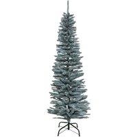 Shatchi Artificial Flocked Slim Christmas Frosty Green Pencil Tree Home Decorations with Pointed Tips & Metal Stand | Size: 5ft
