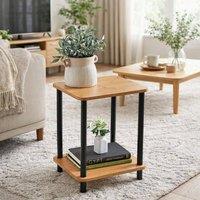 SPOT ON DEALZ Modern Oak Side Table with 2-Tier Storage & Stainless Steel Legs in Light Oak