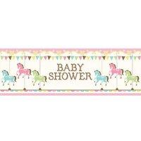 Unique Party Plastic Carousel Shower Banner in Cream