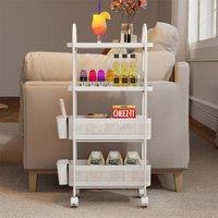 Levede 4 Tier Kitchen Trolley Cart Narrow Wheels Pull out Bakset Storage Bin in White