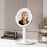 Emitto 10X Magnifying Round Makeup Mirror Double Side 360 Rotation LED Light in White