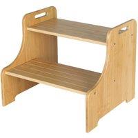 Levede Bamboo Step Stool with Handle Shelf Footstool Bathroom Kitchen Bed in Natural