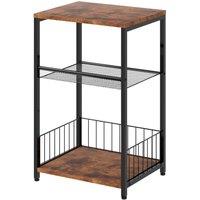Levede Side Table Bedside End Table 3 Tier Metal Wood Storage Vintage Brown
