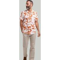 Double TWO Men's Rust Open Neck Collar Geo Print Short Sleeve Shirt | Size: 4XL