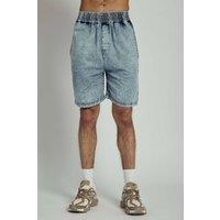 Native Youth Men's Cotton Washed Elasticated Denim Shorts in Blue | Size: Large