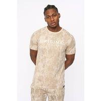 Crosshatch Men's Bardon Crew Neck Cotton T-Shirt with High Build Chest Print in Stone | Size: Medium