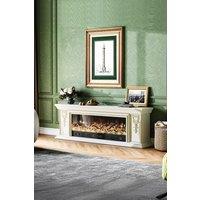 Living and Home Natural resin carved craftsman TV Stand Electric Fireplace Adjustable Flame with Remote in Gold