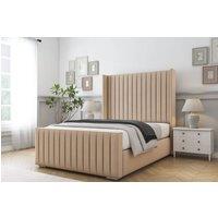 Comfort Beds Chester Plush Bed Frame With Mattress-50 Upholstered Wingback in Stone | Size: Small Double