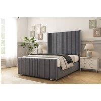 Comfort Beds Grace Plush Bed Frame With Mattress-50 Upholstered Wingback in Dark Grey | Size: Double