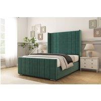 Comfort Beds Grace Plush Bed Frame With Mattress-50 Upholstered Wingback in Emerald | Size: Single