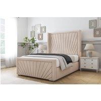 Comfort Beds Sunrise Naples Bed Frame With Mattress-50 Upholstered Wingback in Light Sand | Size: Super King