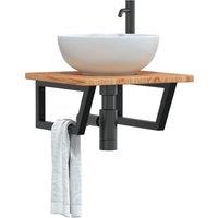 Berkfield Home Basin Shelf Wall Mounted Steel & Solid Wood Oak in Brown