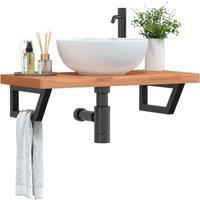 Berkfield Home Basin Shelf Wall Mounted Steel & Solid Wood Beech in Brown