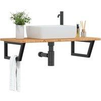 Berkfield Home Basin Shelf Wall Mounted Steel & Solid Wood Oak in Brown