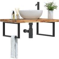 Berkfield Home Basin Shelf Wall Mounted Steel & Solid Wood Acacia in Brown