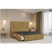 Nexus Mattresses Ltd Verona Plush Divan Bed Base 2 Drawers Right Side - 12 Footboard & 54 Headboard in Mustard | Size: Super King