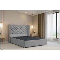 Nexus Mattresses Ltd Windsor Plush Divan Bed Base No Drawers - 54 Winged Headboard in Silver | Size: King