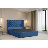 Nexus Mattresses Ltd Windsor Plush Divan Bed Base No Drawers - 54 Winged Headboard in Navy | Size: King