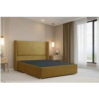 Nexus Mattresses Ltd Portofino Plush Divan Bed Base No Drawers - 54 Winged Headboard in Mustard | Size: Single