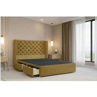 Nexus Mattresses Ltd Windsor Plush Divan 2 Drawers Foot-End 54Winged Headboard in Mustard | Size: Small Double