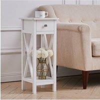 Wooden Side Table with One Storage Drawer & Shelf in White