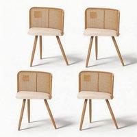 FURNITURE ONE Rattan Dining Chair Set, Upholstered Chairs with Mesh Cane Backrest in Natural | Size: 2 Person