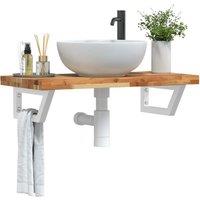 Berkfield Home Basin Shelf Wall Mounted Steel & Solid Wood Acacia in Brown