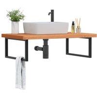 Berkfield Home Basin Shelf Wall Mounted Steel & Solid Wood Beech in Brown
