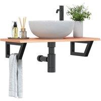 Berkfield Home Basin Shelf Wall Mounted Steel & Solid Wood Oak in Brown
