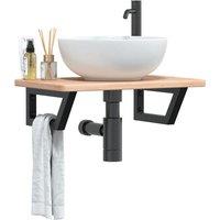Berkfield Home Basin Shelf Wall Mounted Steel & Solid Wood Oak in Brown