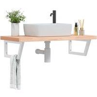 Berkfield Home Basin Shelf Wall Mounted Steel & Solid Wood Beech in Brown