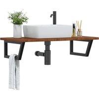 Berkfield Home Basin Shelf Wall Mounted Steel & Solid Wood Oak in Brown
