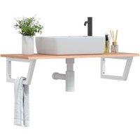 Berkfield Home Basin Shelf Wall Mounted Steel & Solid Wood Oak in Brown