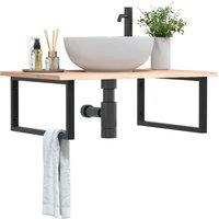 Berkfield Home Basin Shelf Wall Mounted Steel & Solid Wood Oak in Brown