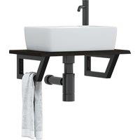 Berkfield Home Basin Shelf Wall Mounted Steel & Solid Wood Oak in Brown