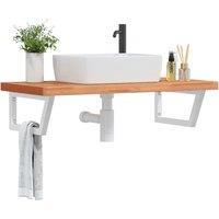 Berkfield Home Basin Shelf Wall Mounted Steel & Solid Wood Beech in Brown