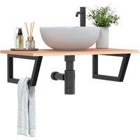 Berkfield Home Basin Shelf Wall Mounted Steel & Solid Wood Oak in Brown