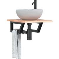 Berkfield Home Basin Shelf Wall Mounted Steel & Solid Wood Oak in Brown