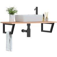 Berkfield Home Basin Shelf Wall Mounted Steel & Solid Wood Oak in Brown
